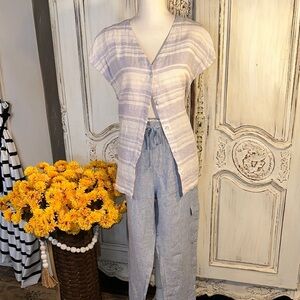 Curated  Two Piece Bundle Striped Linen Button-Up Top and Linen Pants Set